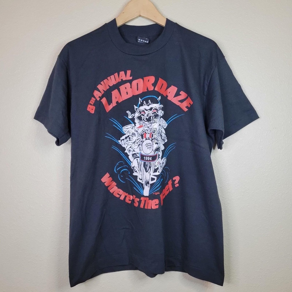 Men's VTG L Black 8th Annual Labor Daze 1994 Motorbike Riders Club USA MADE